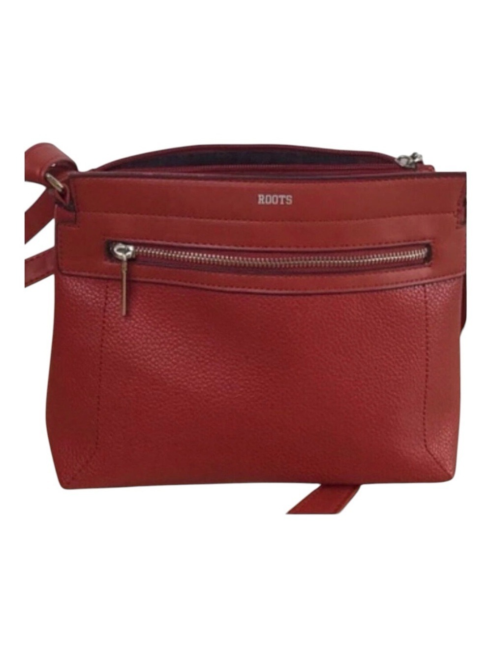 Roots Red Pebbled Crossbody Bag Adjustable Strap Travel Everyday Zip Organizer